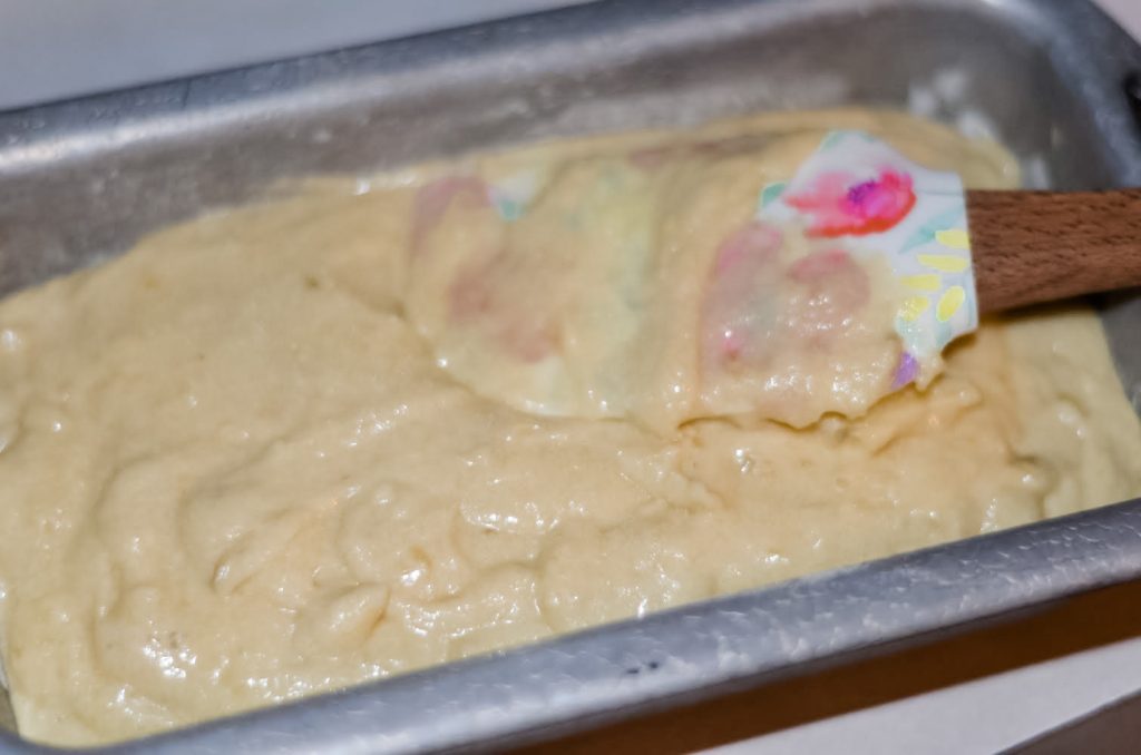 Banana bread dough in a pan